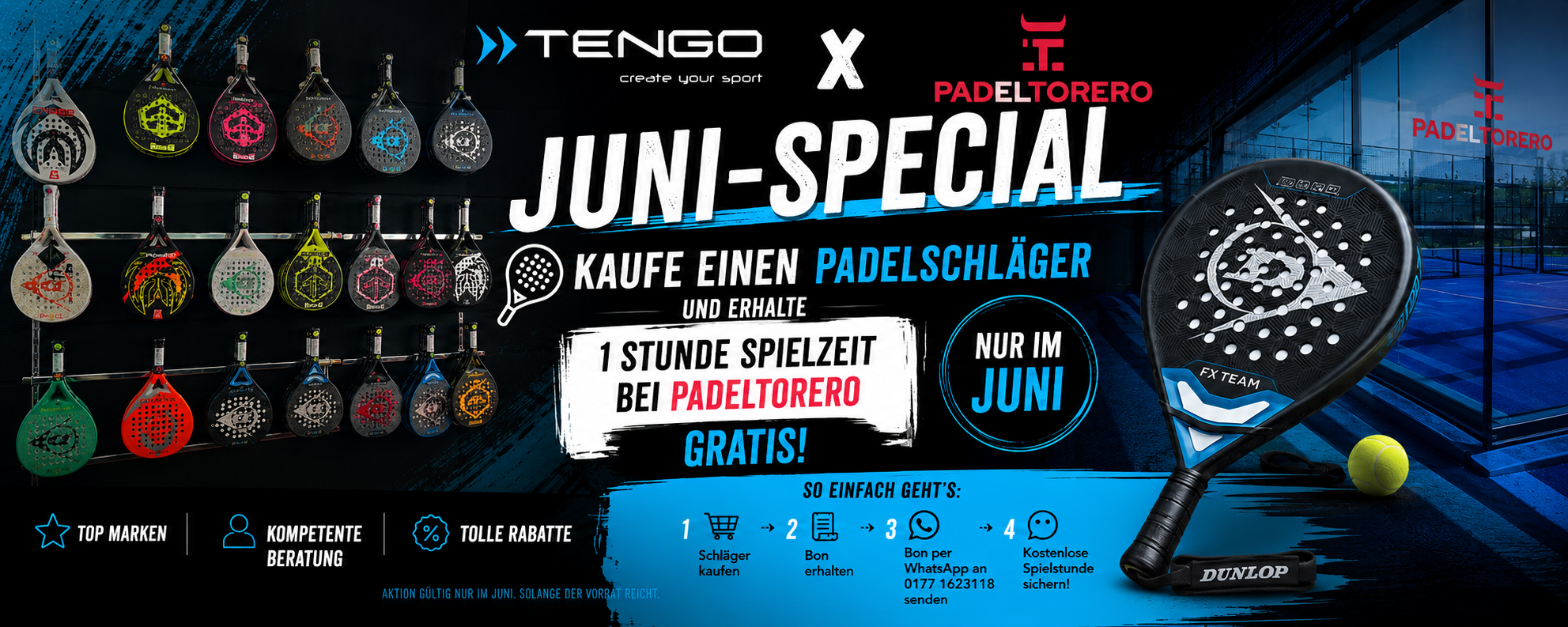 Juni-Special: Kaufe einen Padelschläger bei Tengo und erhalte 1 Stunde Spielzeit bei PadelTorero gratis